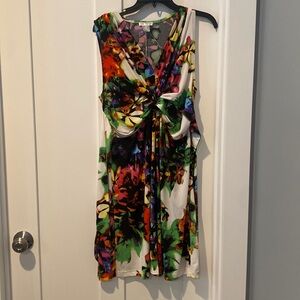 Venus Colorful tan dress with attached belt. Size M